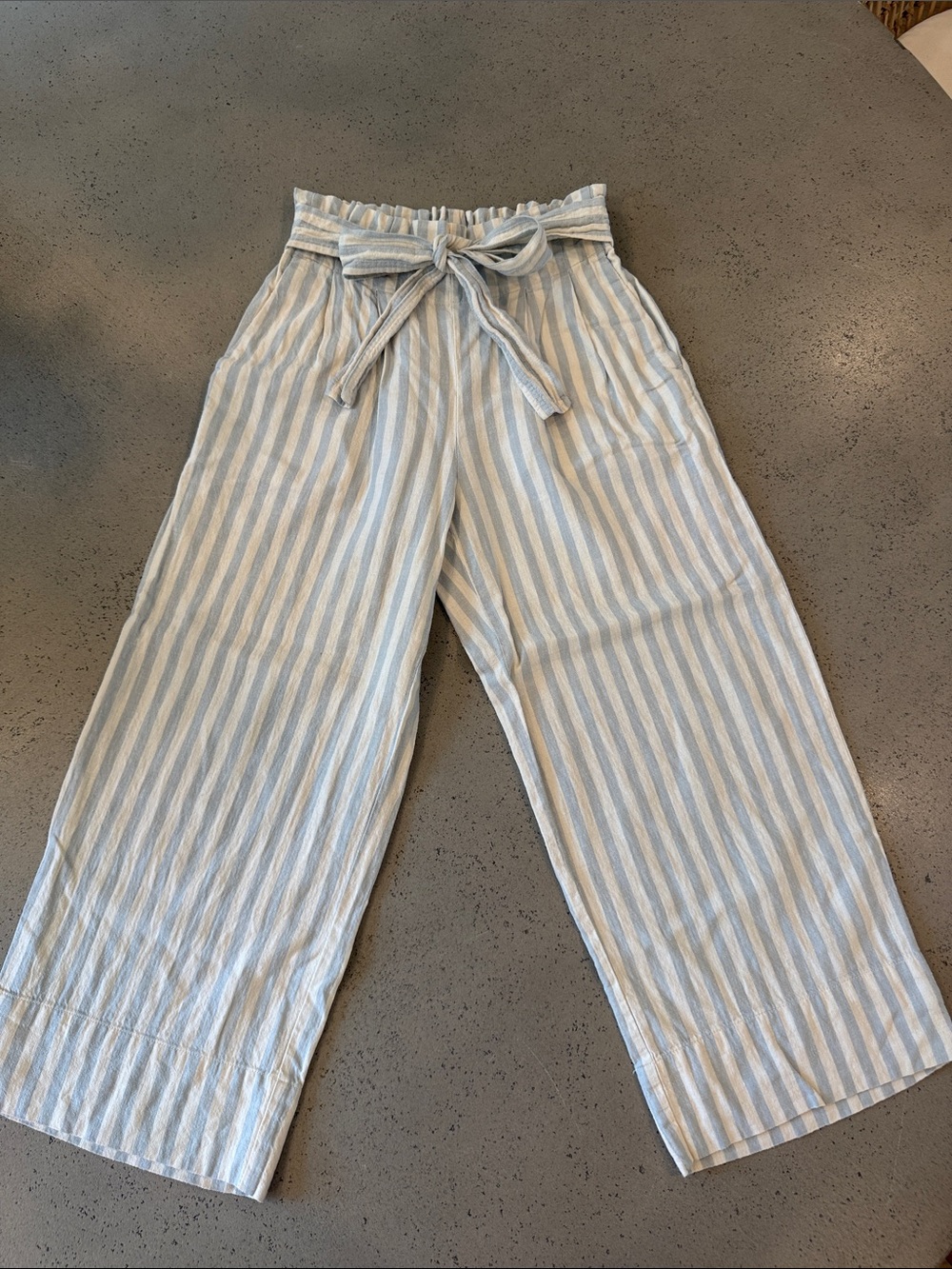 Madewell Blue and White Striped Paperbag Wide-Leg Pants
